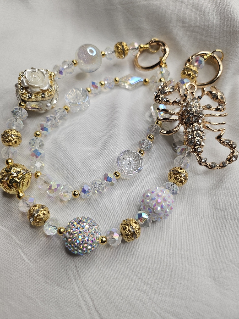 Gold & Iridescent Scorpion Charm Beaded Bracelet - Women Jewelry